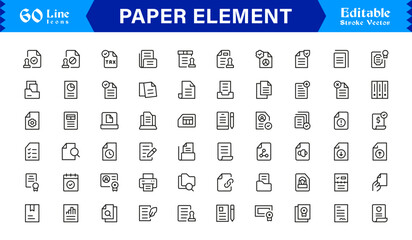 Paper Element Line Icon Set &ndash; Modern, Minimal, and Editable Pixel-Perfect Outline Icons for Creative Projects