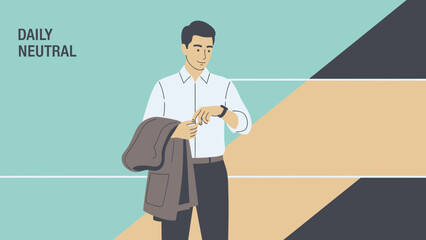 professional male commuter preparing for work with watch and briefcase in modern setting