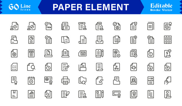 Paper Element Line Icon Set &ndash; Modern, Minimal, and Editable Pixel-Perfect Outline Icons for Creative Projects