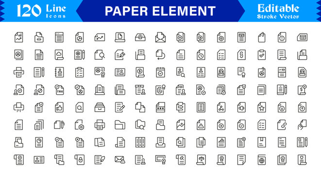 Paper Element Line Icon Set &ndash; Modern, Minimal, and Editable Pixel-Perfect Outline Icons for Creative Projects