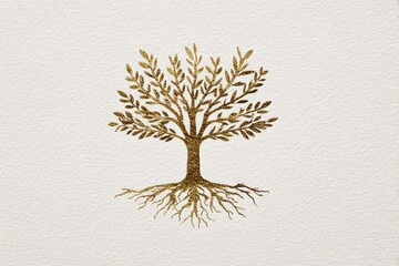 Gold Tree Illustration on Textured Paper, Decorative, Nature