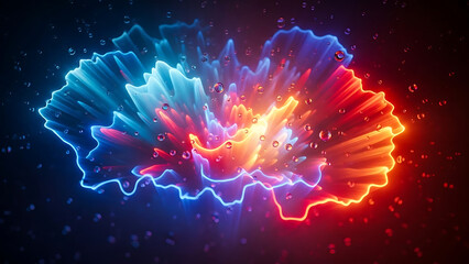 Dynamic digital explosion of vibrant red and blue energy waves forming an abstract, electrifying sound visualization on a dark background