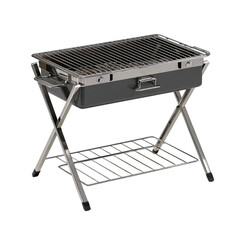 Portable folding charcoal grill with chrome legs and shelf