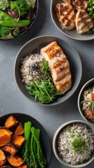 High Protein Clean Fitness Meals Flat Lay Composition