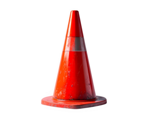 Red traffic cone isolated on clean white background.