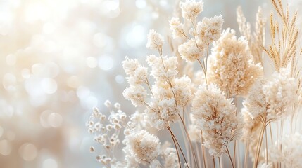 Soft white flowers in a serene natural setting with warm light