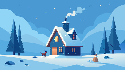 Cozy winter cabin in snowy forest