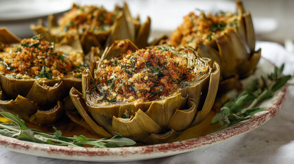 Italian Sicilian Stuffed Artichokes with Herbed Breadcrumbs