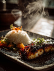 Grilled Fish Fillet with Rice and Vegetables