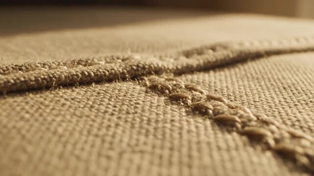 Close-up view of textured fabric showing detailed stitching against a soft natural background