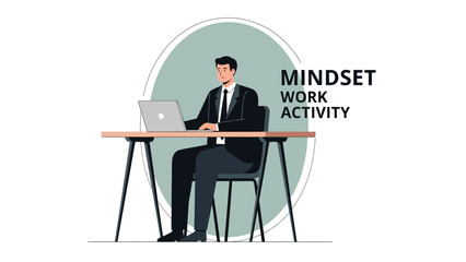 Professional businessman working on a laptop promoting positive mindset and productivity