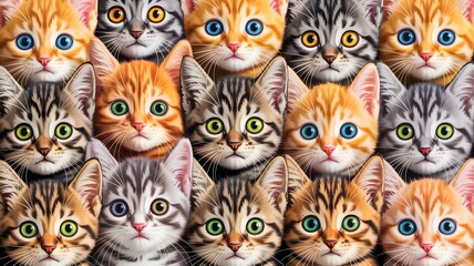 Vibrant feline collage a mosaic of colorful cat faces
