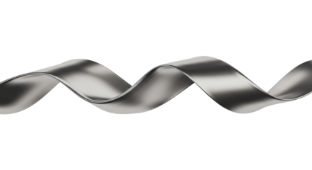 Elegantly sculpted metallic silver ribbon, undulating wavy, glossy light to dark silver gradient, transparent background, copy space, concept of modern elegance