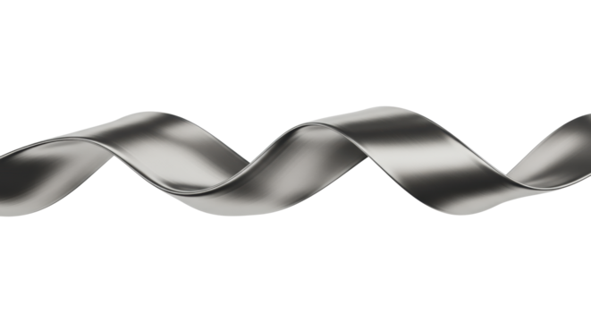 Elegantly sculpted metallic silver ribbon, undulating wavy, glossy light to dark silver gradient, transparent background, copy space, concept of modern elegance - Powered by Adobe