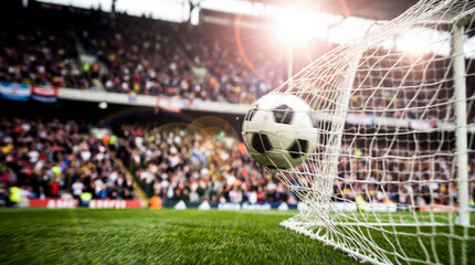 Football Goal Captured in Action at a Vibrant Stadium