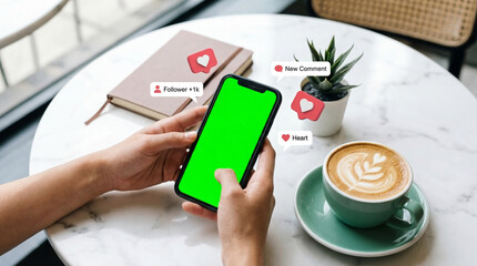 Digital Social Media Notifications on Smartphone with Green Screen