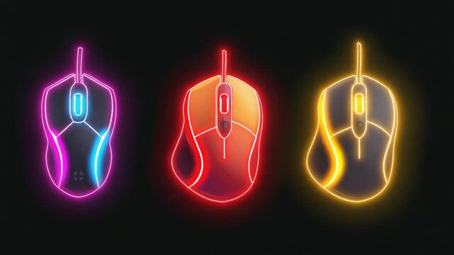 A collection of four RGB gaming mice, each featuring unique colors and designs. The gaming accessories are high precision, ergonomic, and customizable for a personalized gaming experience.
