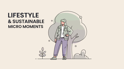 illustration emphasizing lifestyle and sustainable micro moments with a stylish person outdoors in