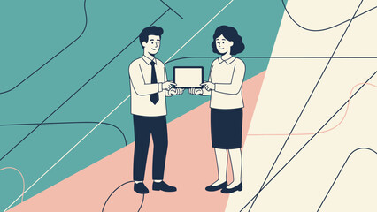 business presentation and award ceremony with professional attire and digital devices