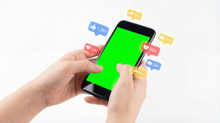 Social Media Interaction on Smartphone with Green Screen Mockup