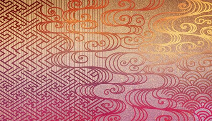 金の浮世絵風和風伝統紋イメージ雲模様水波模様テクスチャ 背景素材