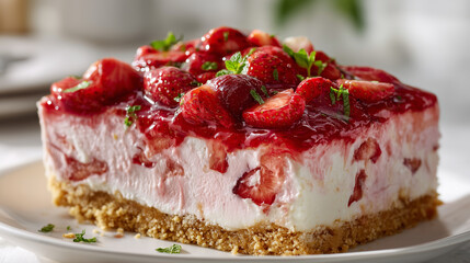 Strawberry Cream Cheese Icebox Cake Slice Close-Up