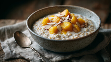Creamy Pearl Barley Porridge with Peaches and Almonds