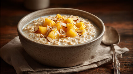 Creamy Pearl Barley Porridge with Peaches and Almonds