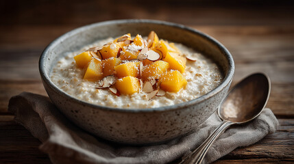 Creamy Pearl Barley Porridge with Peaches and Almonds