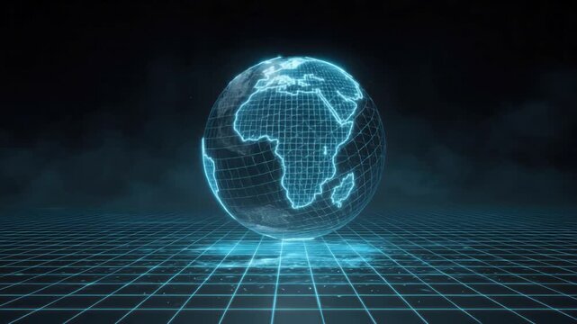 Digital Earth: A mesmerizing representation of our planet, rendered in a striking digital style, showcasing the intricate network of lines that compose the continents.