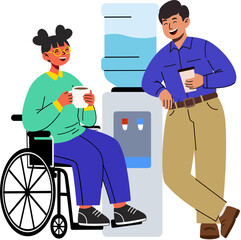 Inclusive Workplace Scene of Colleagues Chatting by the Water Cooler