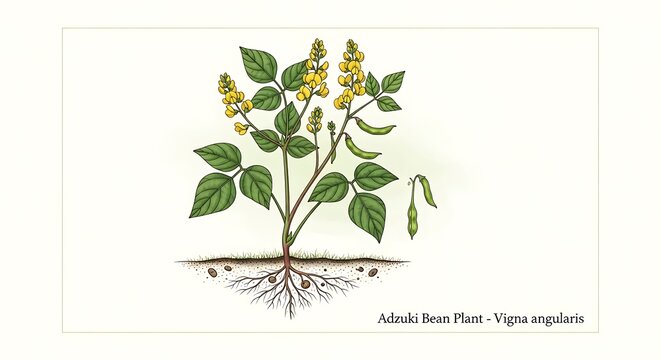 Illustration of Adzuki Bean Plant with Roots.
