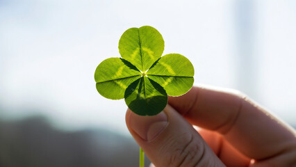 Hand holding a four-leaf clover — A symbol of luck and hope