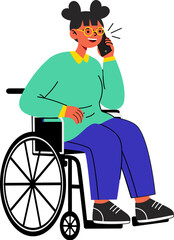 Happy Woman in Wheelchair Talking on Smartphone Illustration