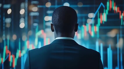 Businessman analyzing financial market data holographic display - Powered by Adobe