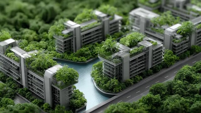Aerial View of Green Ecological Urban Buildings