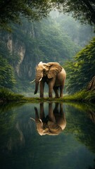 Elephant Walking Through Lush Forest Landscape