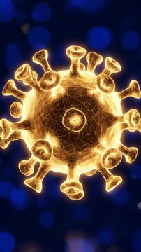 Coronavirus Cell Structure, Yellow and Blue, Medical Animation