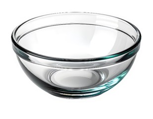 Clear glass bowl with smooth curves.