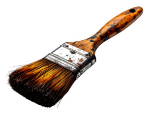 Close up of a wooden bristle paintbrush.