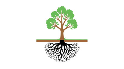 Vibrant Green Tree with Deep Roots Illustrating Growth, Stability, and Natural Foundation