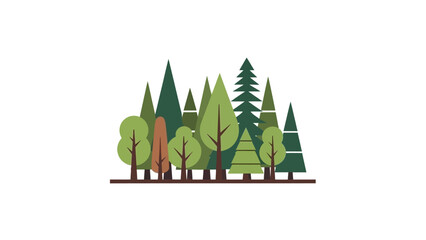 Stylized Vector Forest Illustration with Diverse Green Trees and Abstract Nature Landscape Design