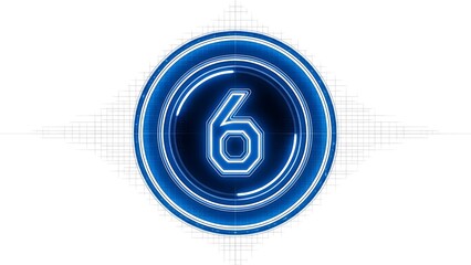 Blue circle with white outline and number six
