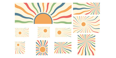 Retro Sunburst Background Set