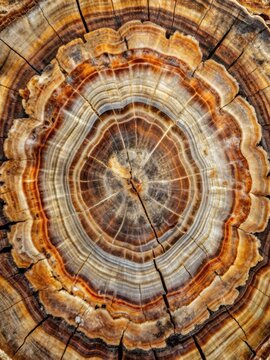Petrified wood cross-section with distinctive cellular patterns and intricate details showing its natural fossilization process