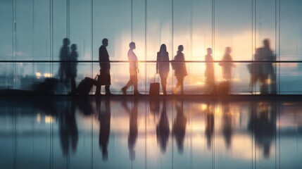 Silhouettes of travelers at the terminal
