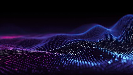 Abstract digital landscape of purple and blue dot patterns on black
