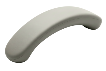 Curved grey upholstered armrest for office chair isolated with transparent background