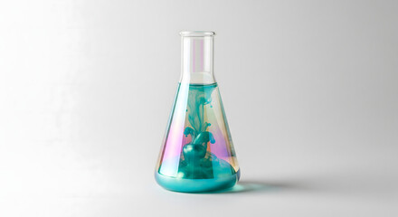 Laboratory Glass Flask with Chemical Reaction on White Background for Science Education