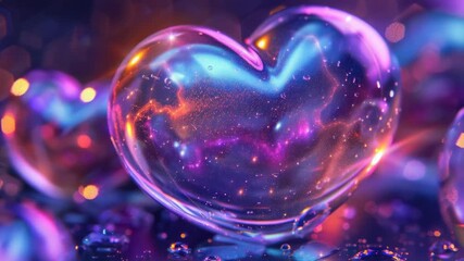 A whimsical heart-shaped bubble floating in a cosmic background filled with nebulas and starlight.